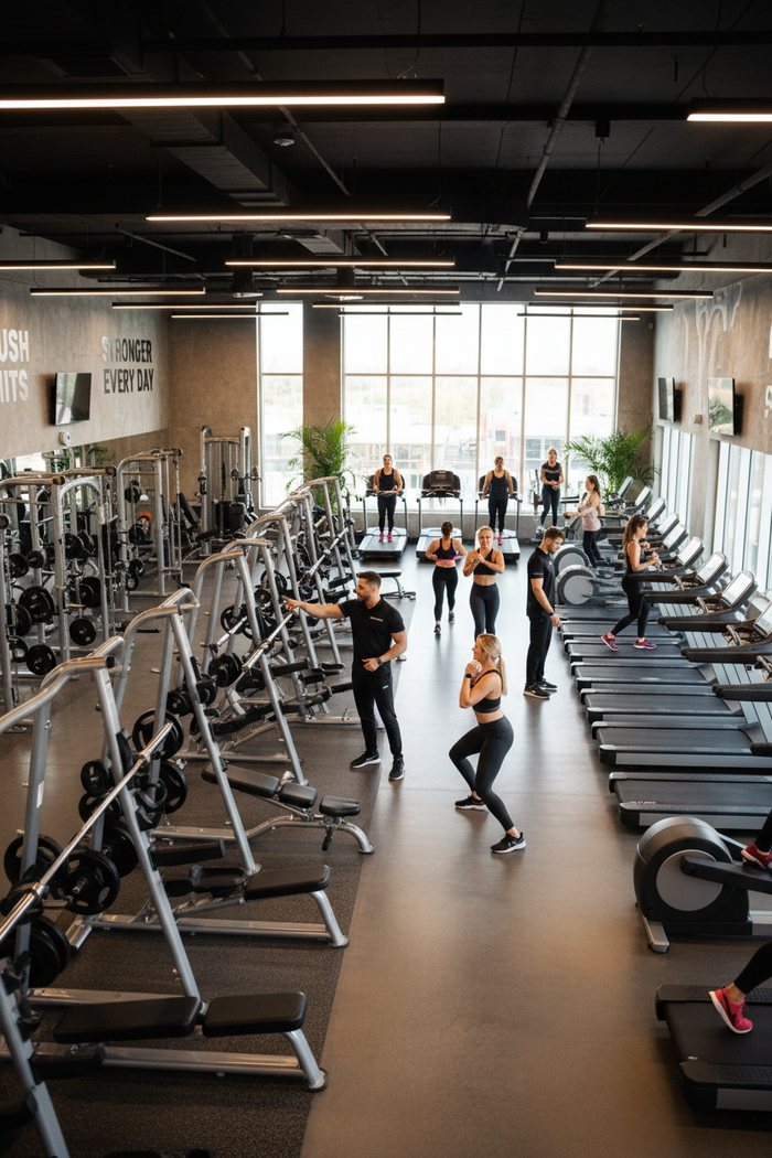 Zona de cardio de un gimnasio con socios entrenando